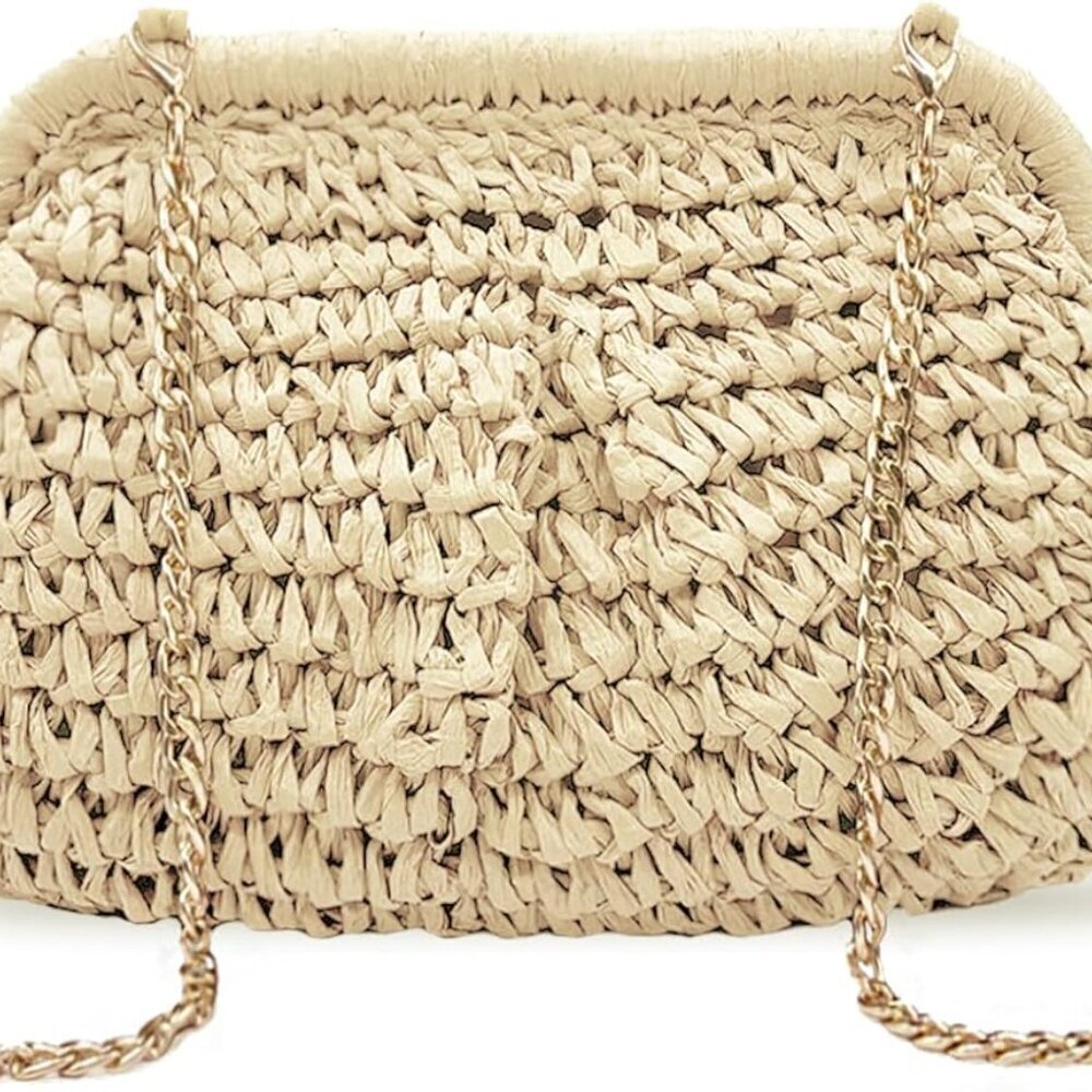Straw Clutch Purse for Women Woven Boho Beach Handbag Lightweight Fashion